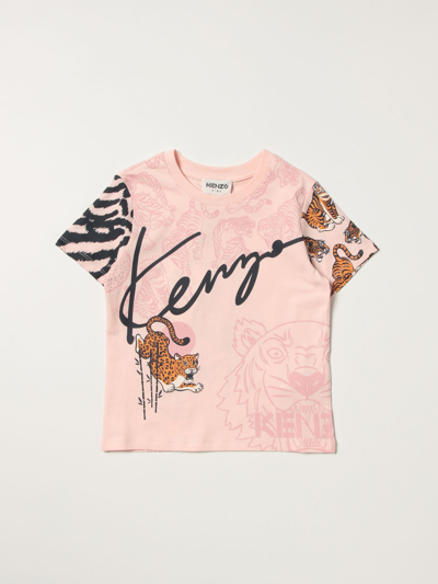 Kenzo Kids' Cotton T-shirt With Tiger Print In Pink | ModeSens