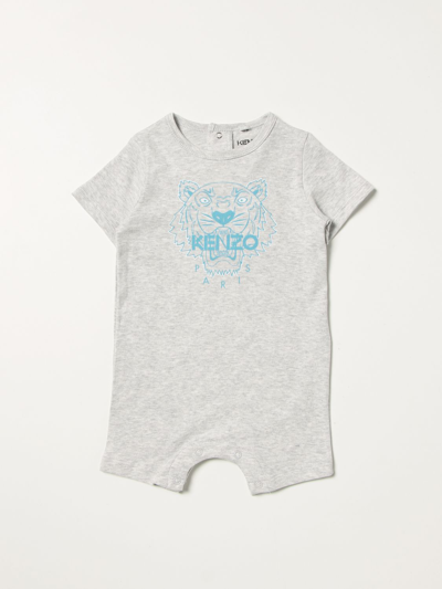 Kenzo Babies' Short Onesie With Tiger  Paris Logo In Grey