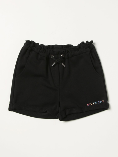 Givenchy Kids' Black Shorts For Baby Girl With Silver Logo
