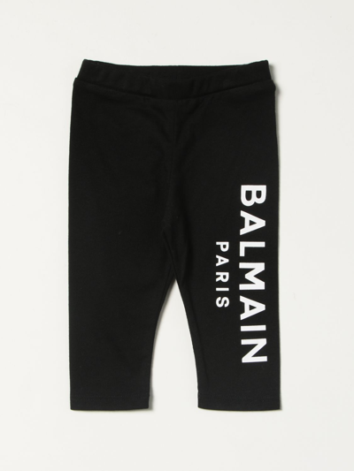 Balmain Kids' Cotton Leggings With Logo In Black
