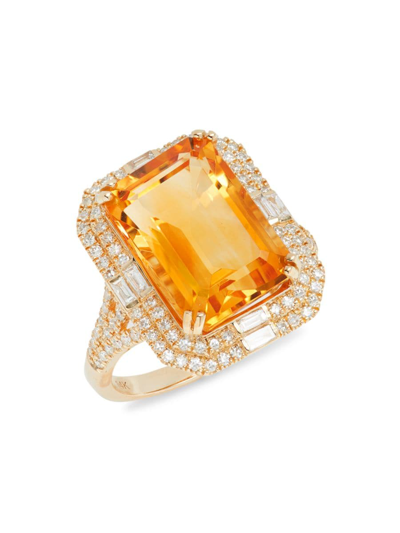 Effy Women's 14k Yellow Gold, Citrine & Diamonds Ring