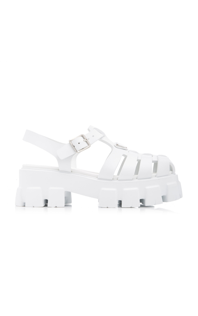 Prada Monolith Logo Platform Sandals In Bianco