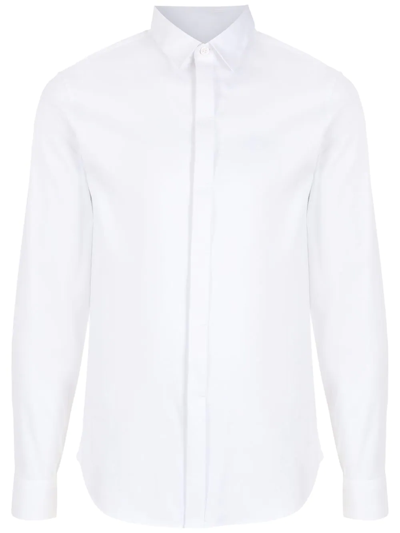 Armani Exchange Slim-cut Tailored Long-sleeve Shirt In White