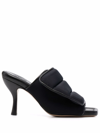 Gia Borghini Womans Scuba And Black Leather Puffy Mules With Velcro Closure In Black