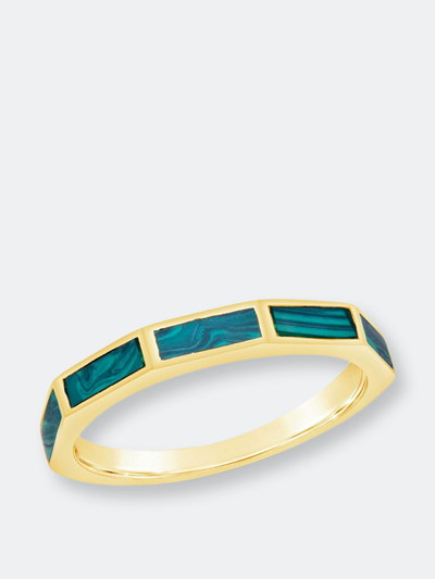 Sterling Forever Sterling Silver Malachite Baguette Eternity Band Ring In Gold