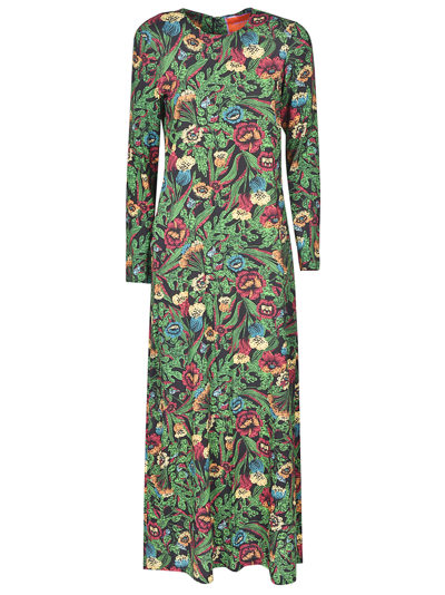 La Doublej Swing Sable Botanical-print Twill Maxi Dress In Green