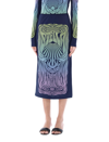 Stella Mccartney Midi Skirt With Velvet Applique In Multicolor Blue