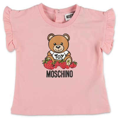 Moschino Babies'  T-shirt Rosa Teddy Bear In Jersey Di Cotone