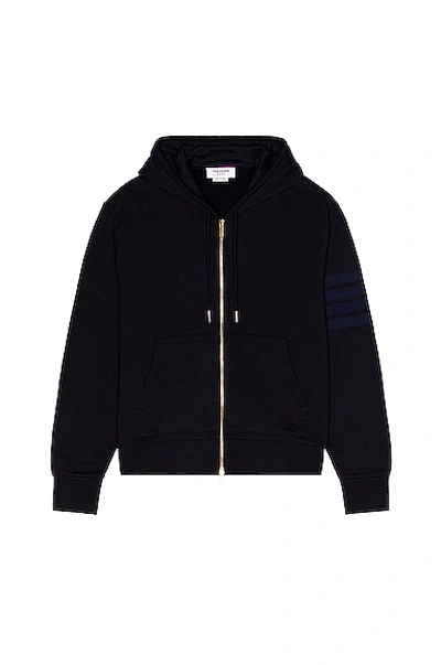 Thom Browne Three Striped Zip-front Hoodie In Navy