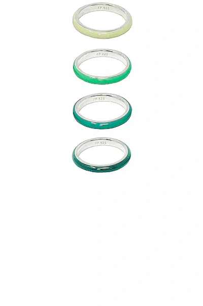 Fry Powers Ombré Set Of Four Sterling Silver And Enamel Rings In Green Ombre