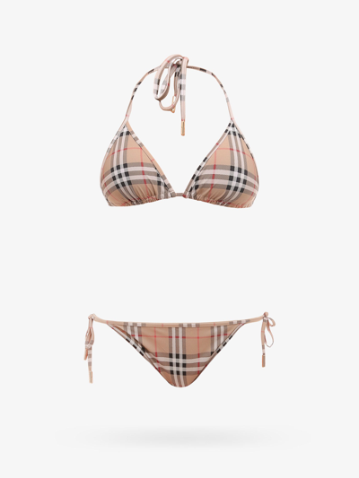 Burberry Bikini A Triangolo Vintage Check In Beige