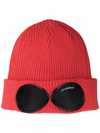 C.p. Company Goggle Double-lens Cotton Beanie In Fiery Red