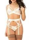 Mapalé Cage Lace Wireless Bra & Garter Set In Ivory