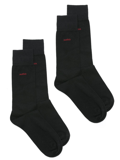 Hugo Intarsia-knit Logo Ankle Socks In Black