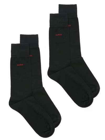 Hugo Boss Intarsia-knit Logo Ankle Socks In Black