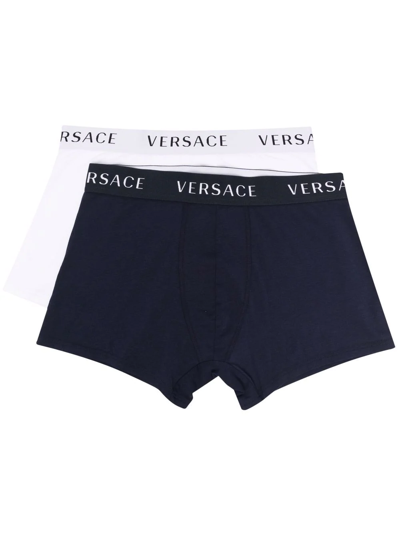 Versace Set Of Two Logo-waistband Boxers In Blue