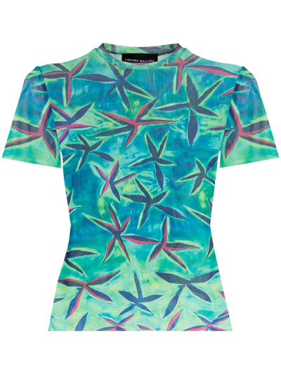 Louisa Ballou Starfish-print Sheer-design T-shirt In Green