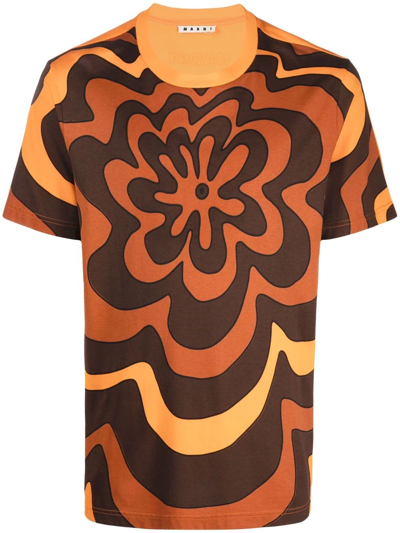 Marni Flower-print T-shirt In Orange