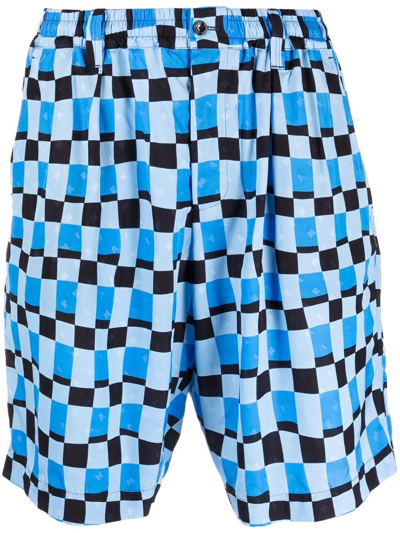 Marni Checked Knee-length Shorts In Blue