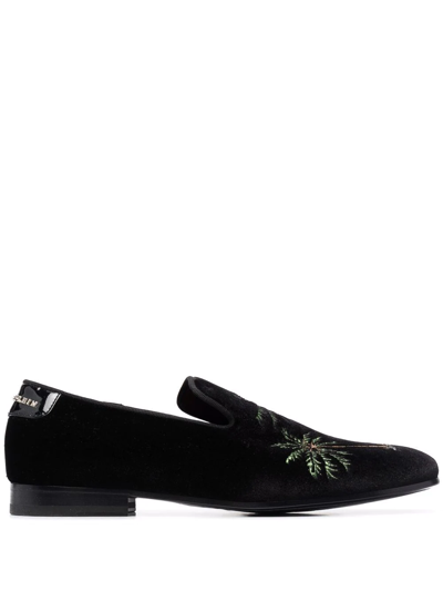 Philipp Plein Palm Embroidered Loafers In Black