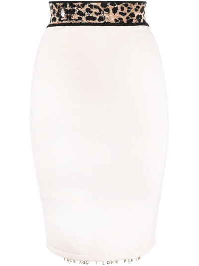 Philipp Plein Leopard Print Waistband Skirt In Neutrals