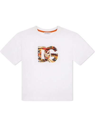 Dolce & Gabbana Kids' Dg-logo Print T-shirt In Bianco