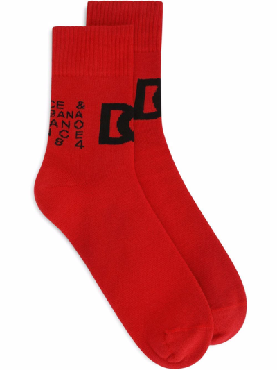 Dolce & Gabbana Embroidered-logo Socks In Red