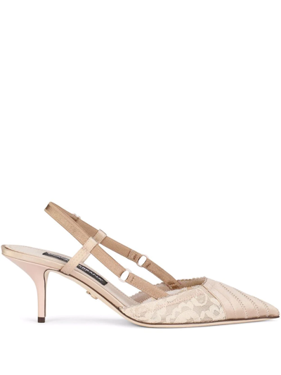 Dolce & Gabbana Pointed Lace Satin Slingback Pumps In Nude