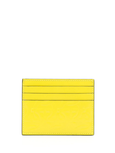 Ferragamo Gancini-print Leather Cardholder In Yellow
