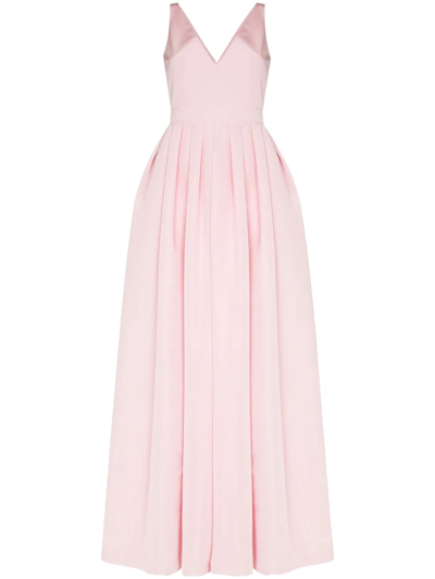 alexander mcqueen hot pink dress V-neck Silk-faille Gown In 250506
