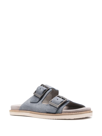 Brunello Cucinelli Pebble Silver-toned-hardware Leather Sandals In Blue