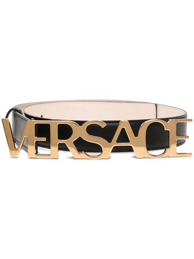 VERSACE BLACK LOGO BUCKLE BELT