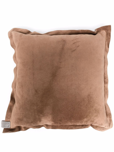 Brunello Cucinelli Frill-trimmed Velvet Cushion In Brown