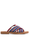 Chloé Multicolor Crochet Woody Flat Sandals In Blue