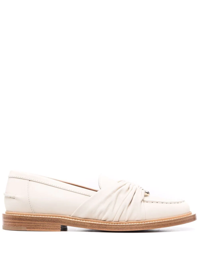 Chloé C-embellished Leather Loafers In Neutrals