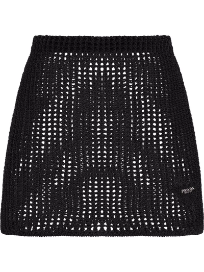 Prada Openwork Knit Mini Skirt In Black