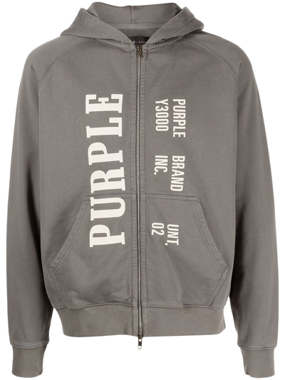 Purple Brand History Logo-print Zippered Hoodie In Grey