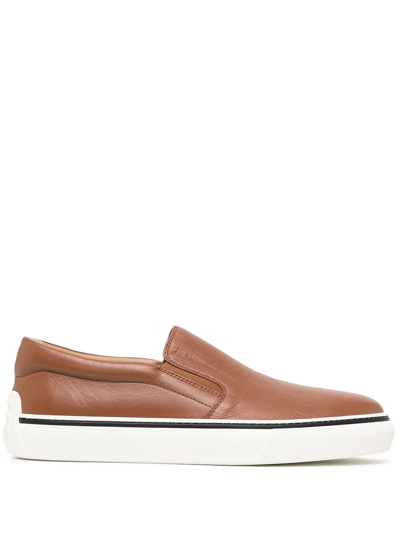 Tod's Leather Slip-on Sneakers - Atterley In Brown