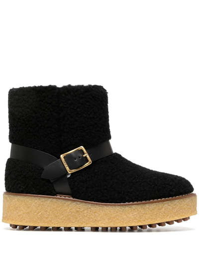 Tod's Platform Shearling Boots In Black