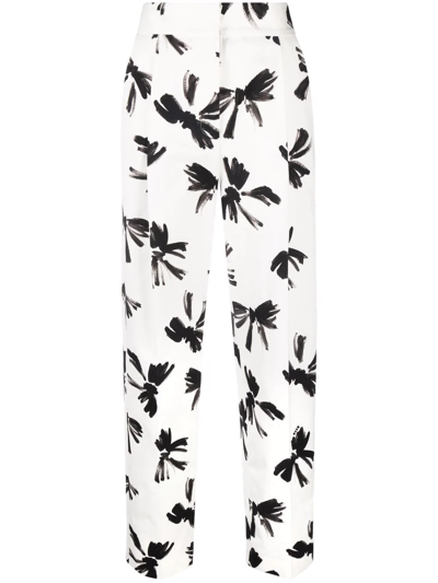 Msgm Bow-print Straight Tailored Trousers In White