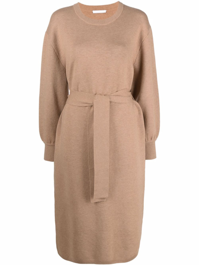 Hugo Boss Oversized-fit Knitted Dress In A Wool Blend In Light Brown