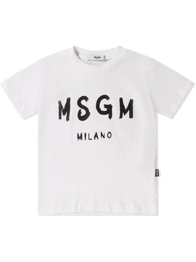 Msgm Kids' Logo Print T-shirt In White