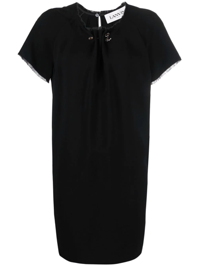 Lanvin Gathered-detail Short-sleeve Dress In Black