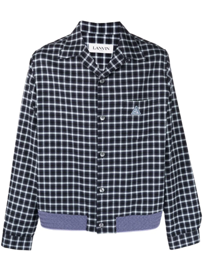 Lanvin Embroidered-logo Long-sleeve Shirt In Blue