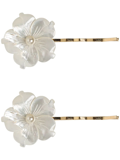 Jennifer Behr Zia Floral Bobby Pins In White