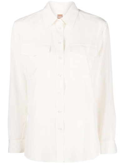 Hugo Boss Short-sleeve Silk Shirt In Neutrals