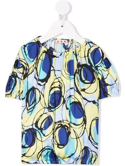 Marni Kids' Colour-block Print Top In Blue