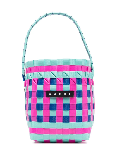 Marni Woven Colour-block Shoulder Bag In Turquoise