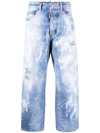 Dsquared2 Distressed Paint-splattered Wide-leg Jeans In Blue