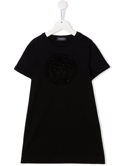 Versace Kids Black Embellished Medusa T-shirt Dress In 2b200 Black